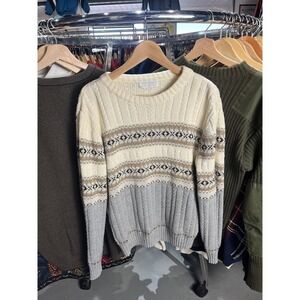 Vintage 90s Rob Winter Acrylic Knit Cream Pattern Sweater Size Medium